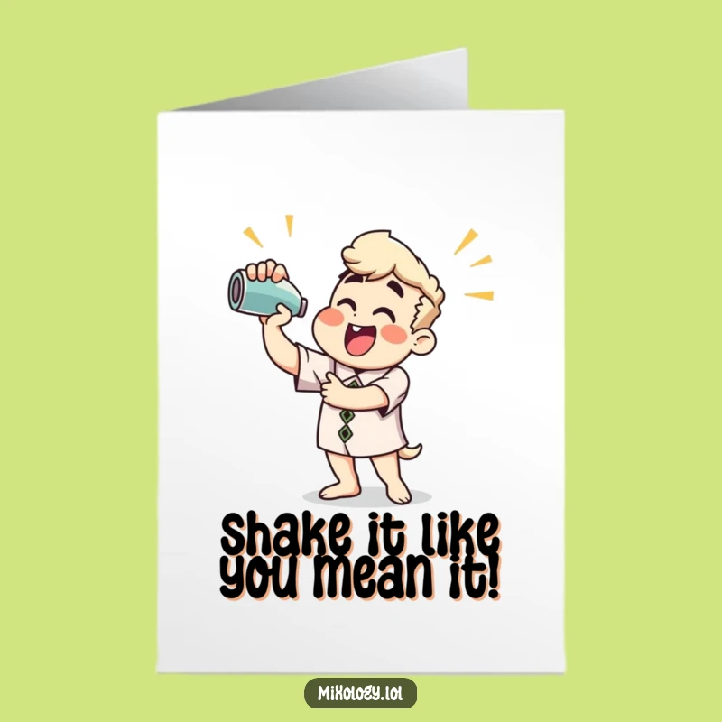 Free Printable Birthday Card: Funny Shaking Cocktail Mixer, Enthusiastic Character, Downloadable Fun Gift