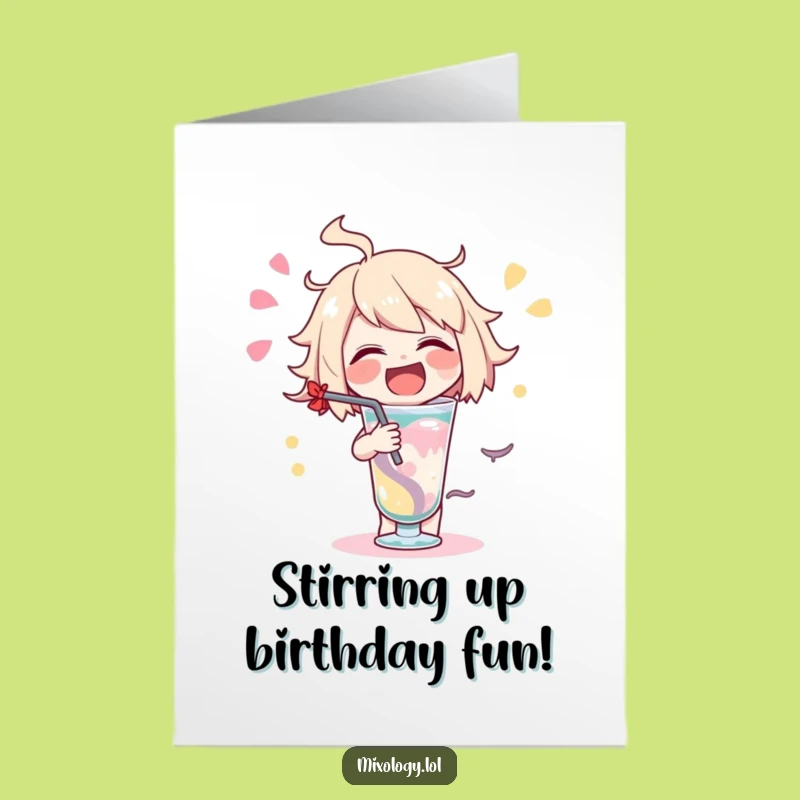 Free Printable Stirring Drink Birthday Card: Fun Swirl Downloadable Greeting