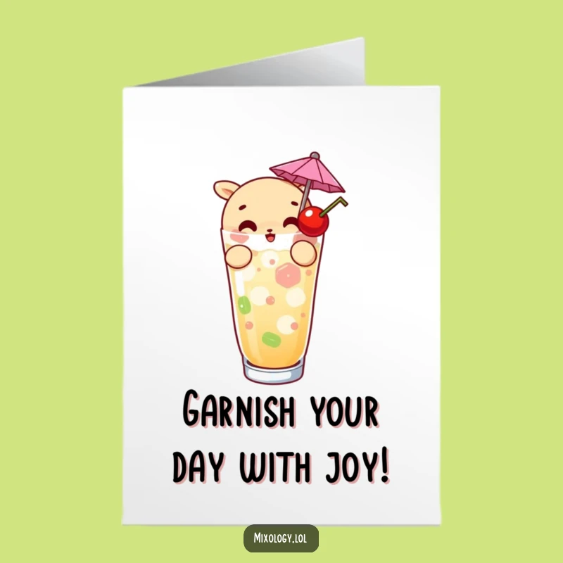 Free Printable Birthday Card: Cheers to Fun! Curious Drink Garnish Character