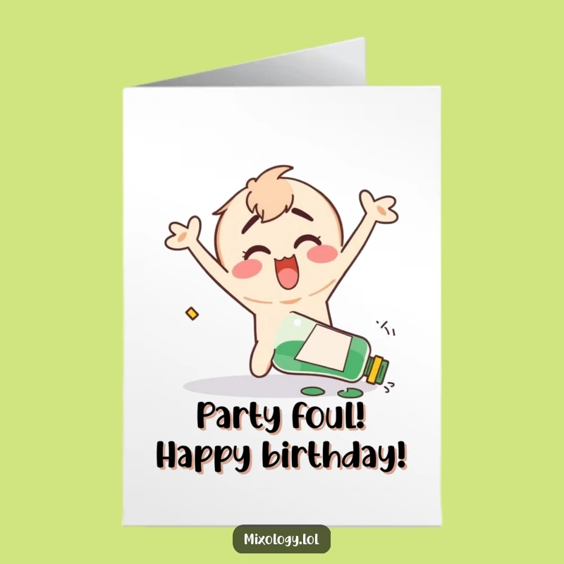 Free Printable Birthday Card: Clumsy Character Spill - Funny Downloadable Party Chaos!