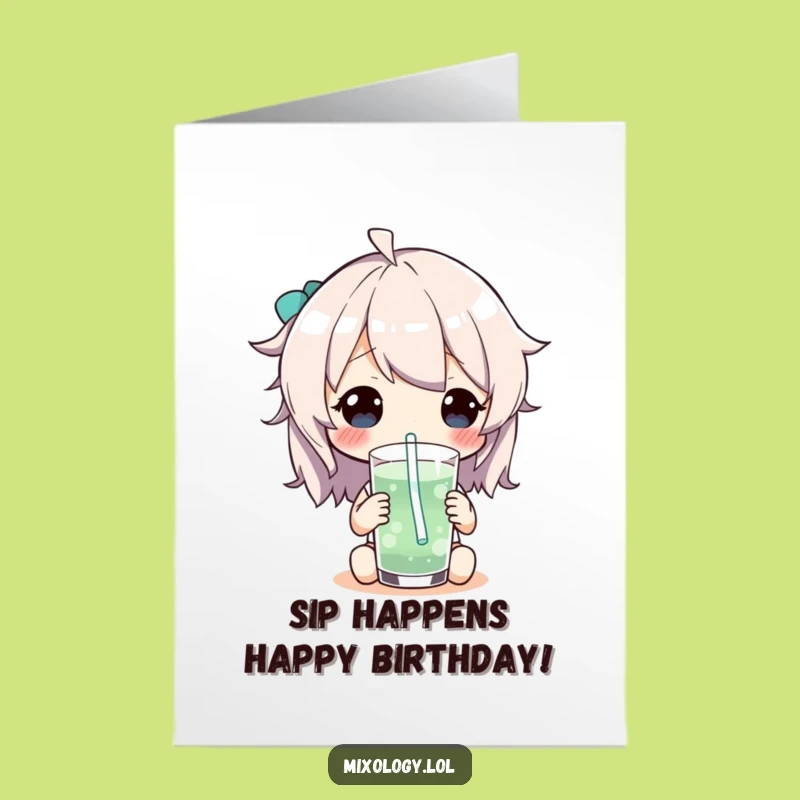 Funny Free Printable Birthday Card: Whimsical Drink Sip Character - Instant Download