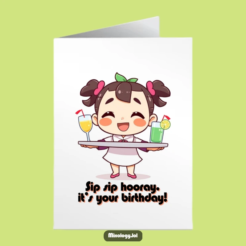 Free Printable Funny Birthday Card - Happy Character with Drinks