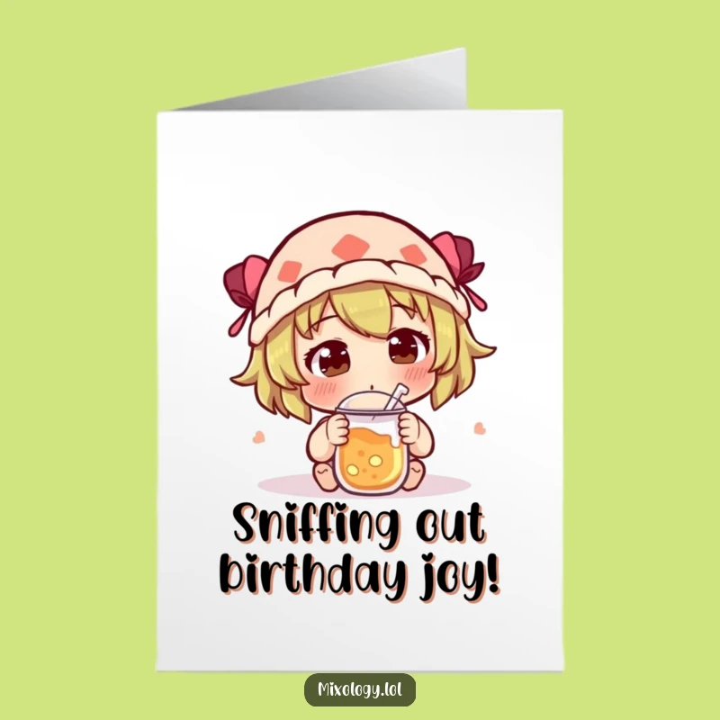 Free Printable Birthday Card: Curious Chemist, Funny Downloadable Greeting for a Scientific Celebration