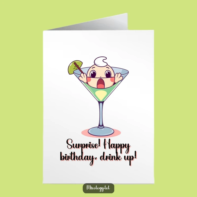 Free Printable Martini Birthday Card: Surprised Character Pop-Up Downloadable Gift