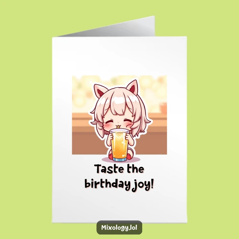 Free Printable Birthday Card: Delightful Drink Taster - Happy Character Downloadable