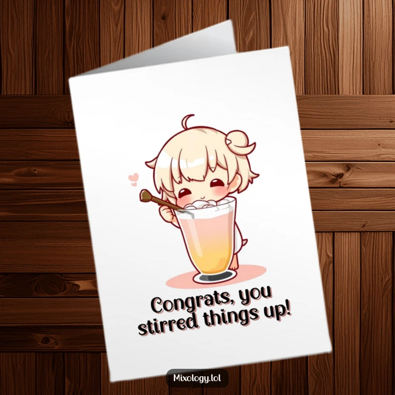 Funny Free Printable Congratulations Card: A character artfully swirls a beverage with a long stirrer.