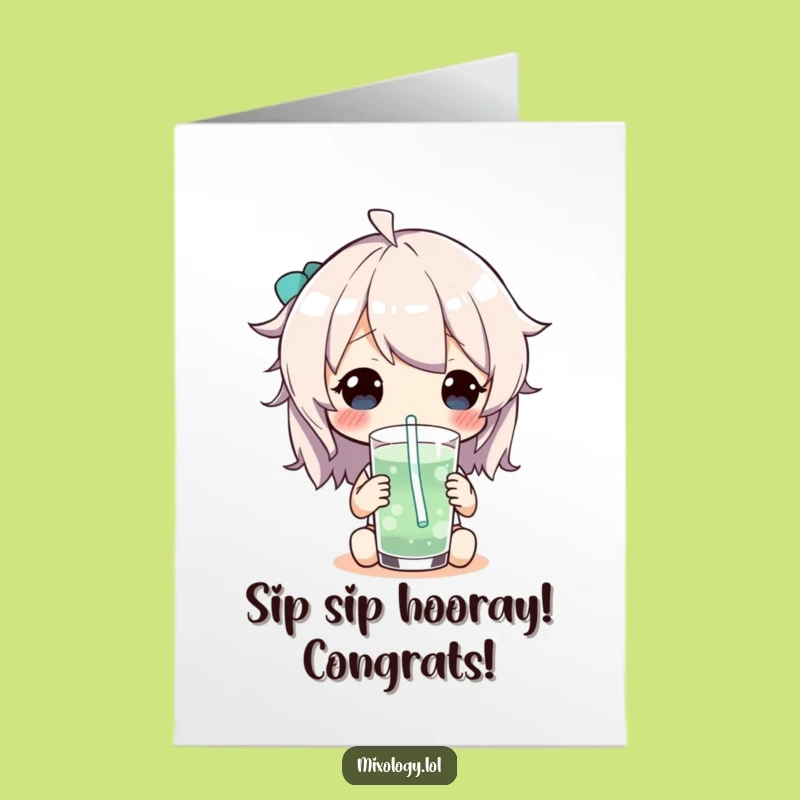 Free Printable Congrats Card: Playful Drink Sip Character - Funny Downloadable