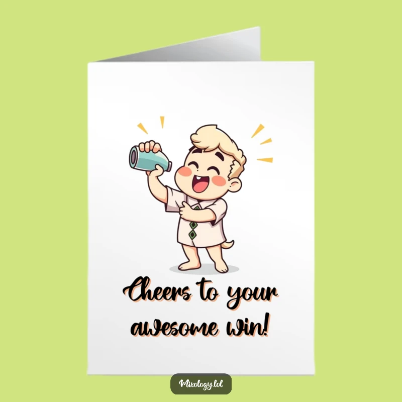 Free Printable Congrats Card: Shaking Cocktail Mixer, Enthusiastic Character, Celebrate Downloadable