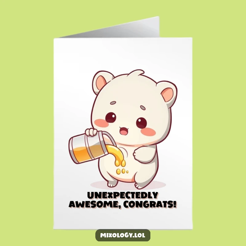 Free Printable Congrats Card: Surprised Creature Pouring Funny Downloadable Gift