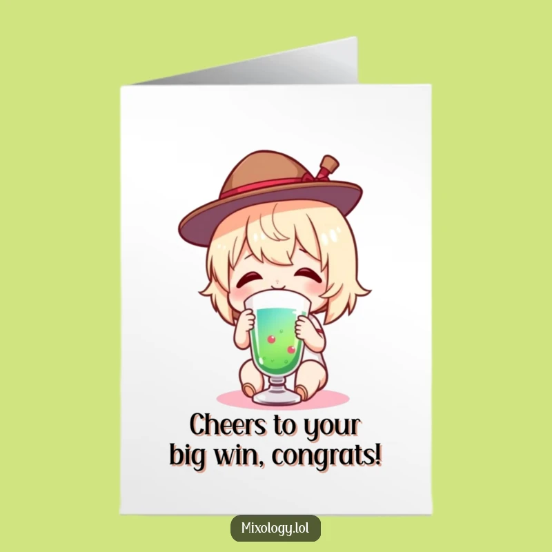 Free Printable Congrats Card: Tiny Hat Drink Character Funny Downloadable