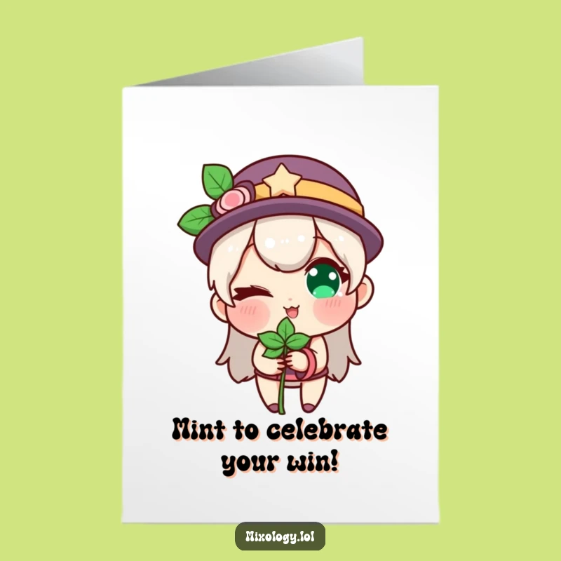 Free Printable Winking Mint Congrats Card: Cool Celebration Downloadable Gift