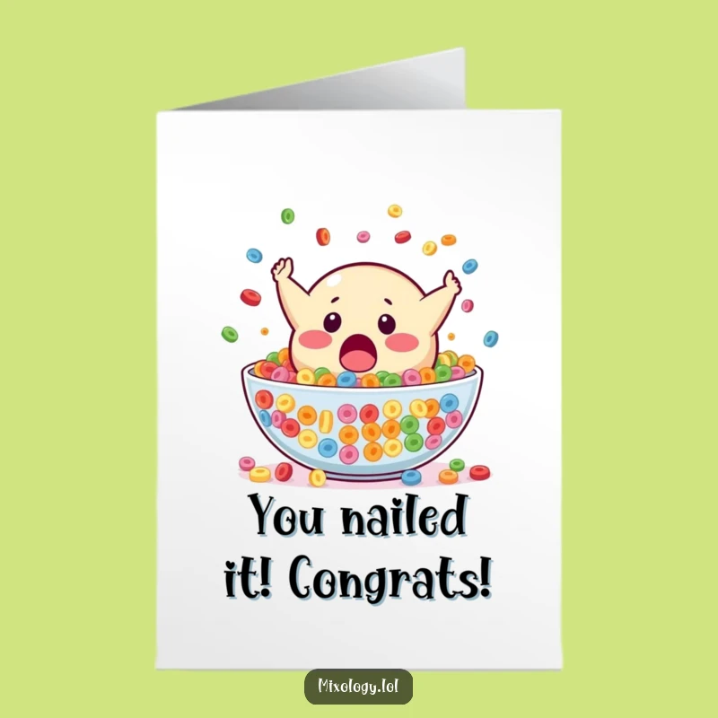 Free Printable Congrats Card: Blob Mascot Cereal Dive for Achievement