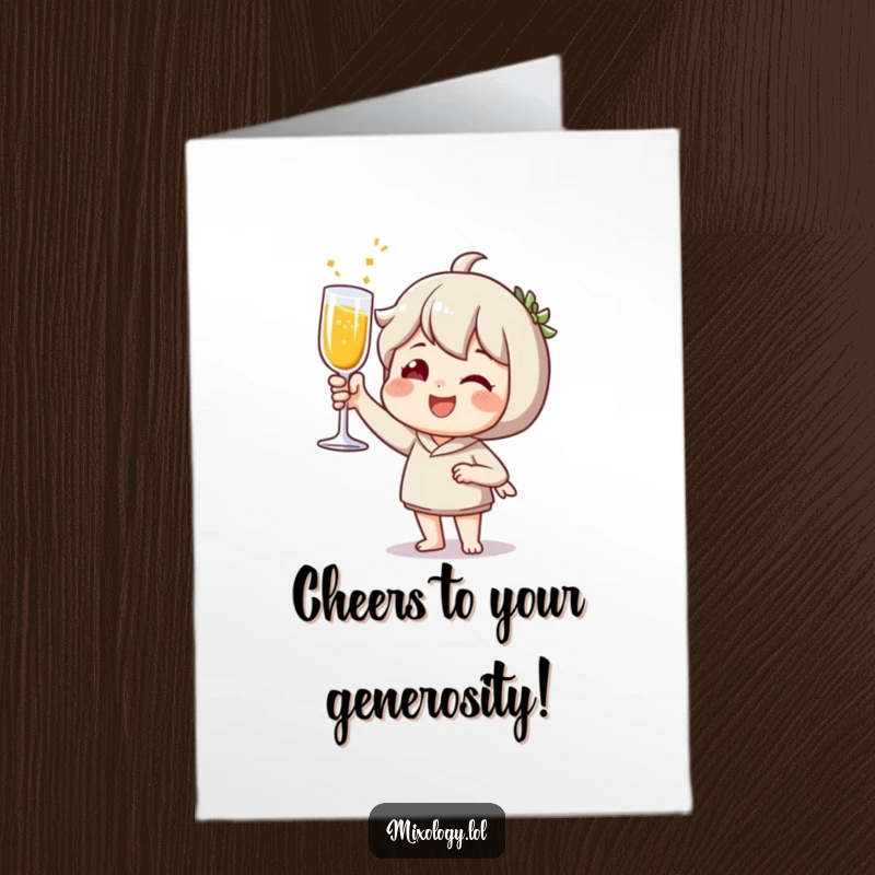Funny Free Printable Thank You Card: A joyful character raises a toast with a sparkling beverage, expressing thanks with downloadable warmth.