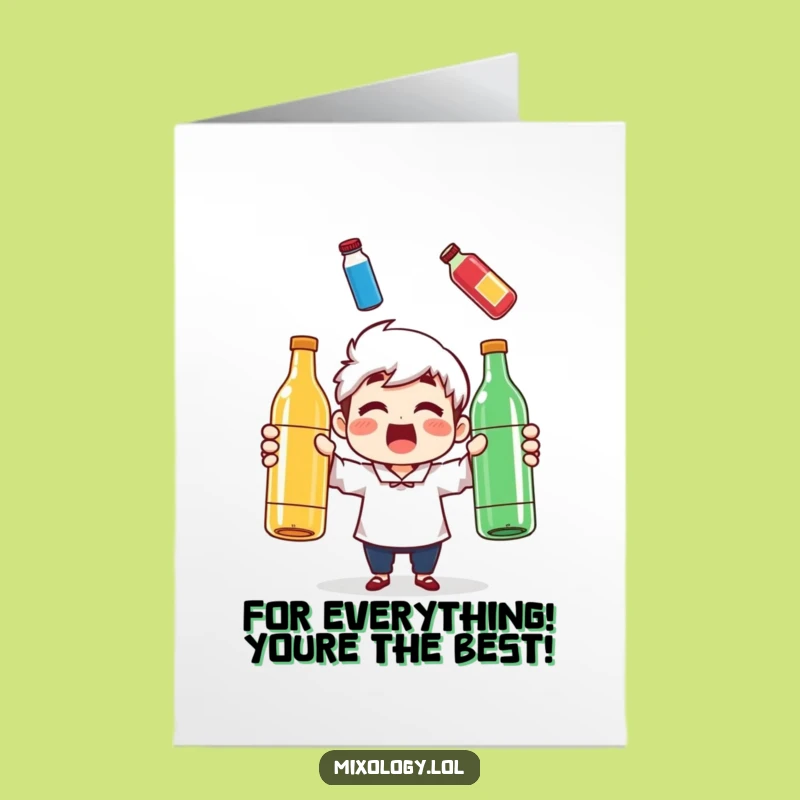 Free Printable Thank You Card: Juggling Bottles Funny Downloadable Gift for Utter Gratitude