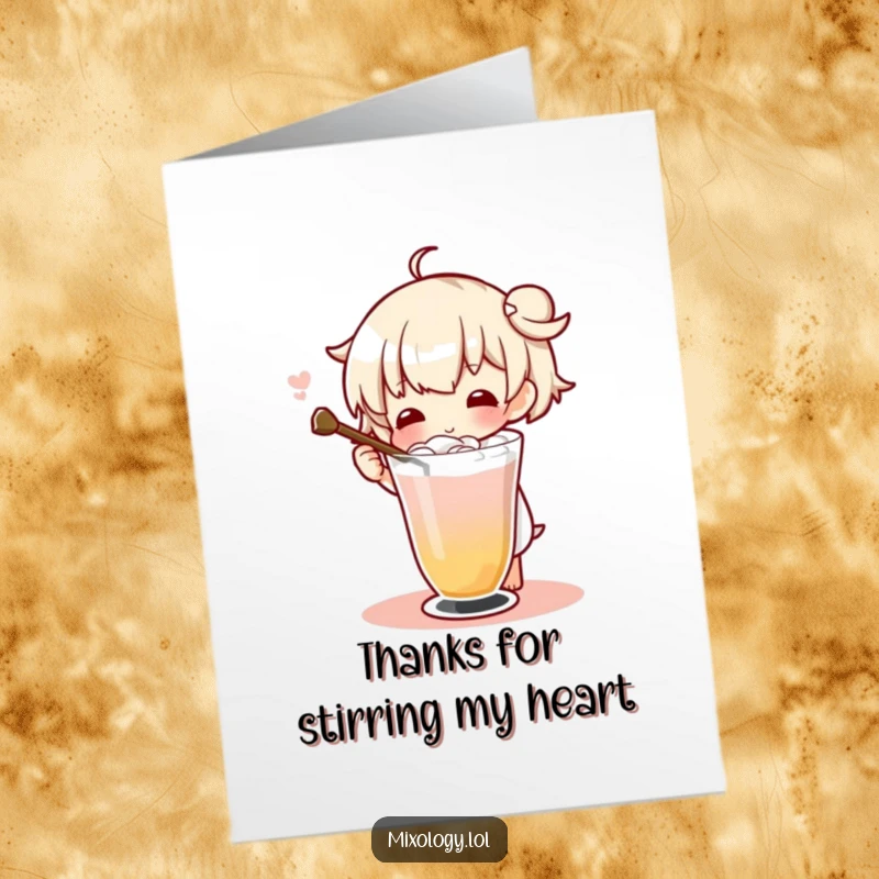 Funny Free Printable Thank You Card: A character demonstrates a masterful swirl of a drink with a long stirrer.