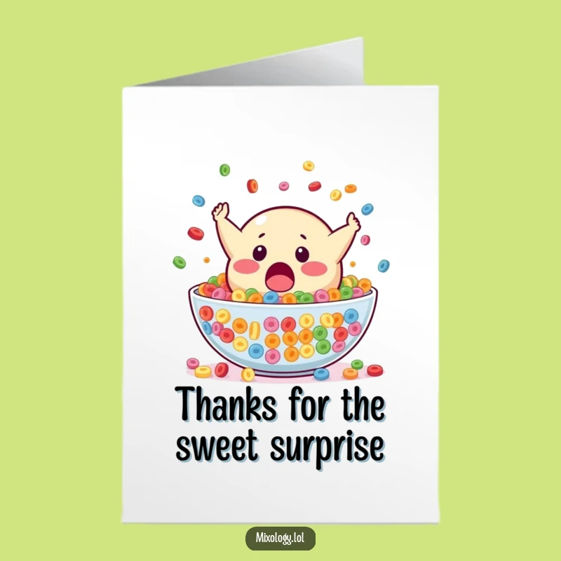 Free Printable Thank You Card: Blob Mascot Cereal Surprise Appreciation
