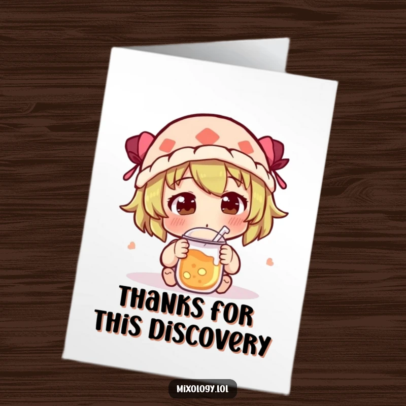 Funny Free Printable Thank You Card of a character curiously sniffing a new concoction, their face a picture of intrigue.