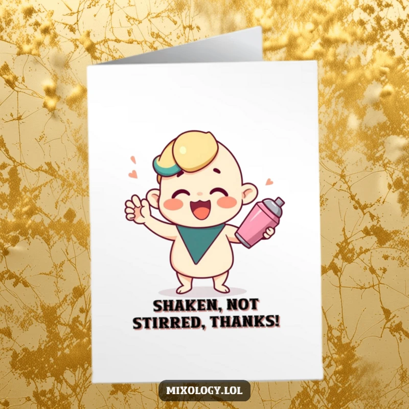 Funny Free Printable Thank You Card: A cute character joyfully shakes a cocktail shaker.