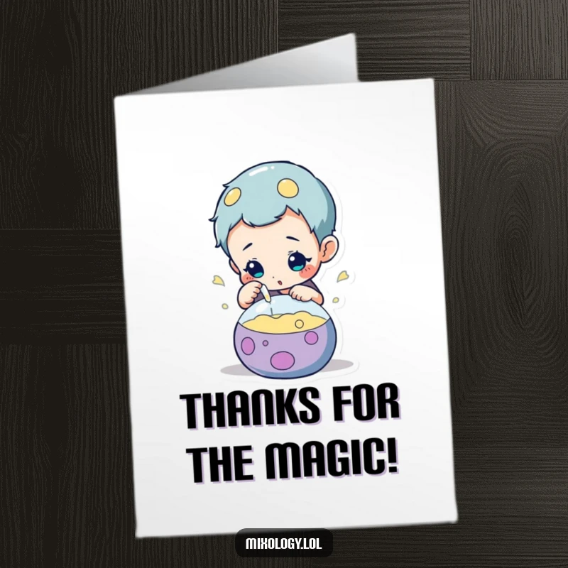 Funny Free Printable Thank You Card: A charming scientist character proudly displays a bubbling flask, offering thanks.