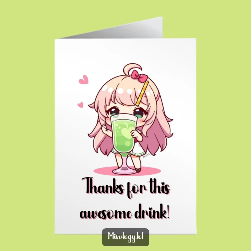 Free Printable Thank You Card: Bartender Character with Drink Funny Downloadable Gift
