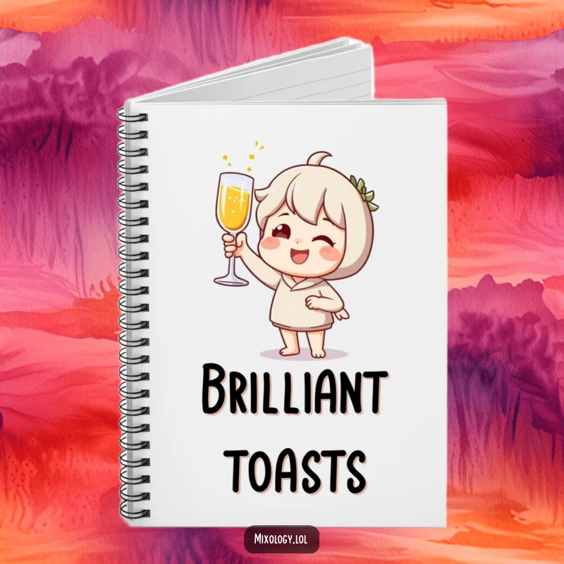 Funny Notebook: Joyful character toasting with a sparkling drink, adding a celebratory touch to notes.