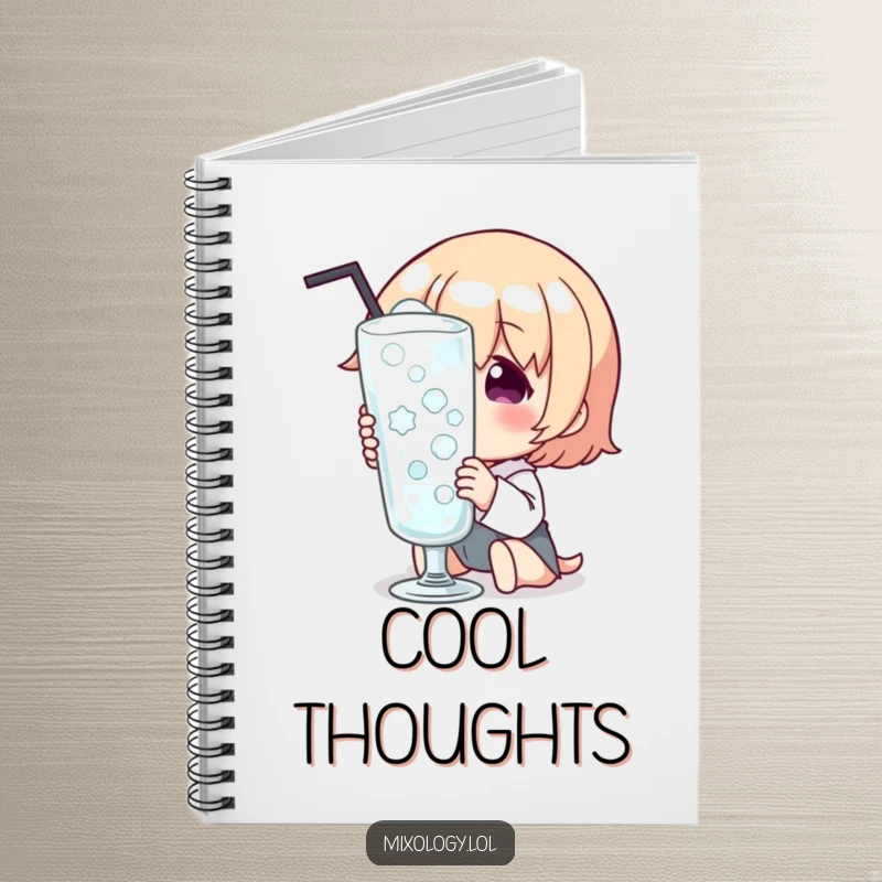 Funny Notebook with a character admiring a frosty glass, perfect for capturing brilliant ideas and daily musings.