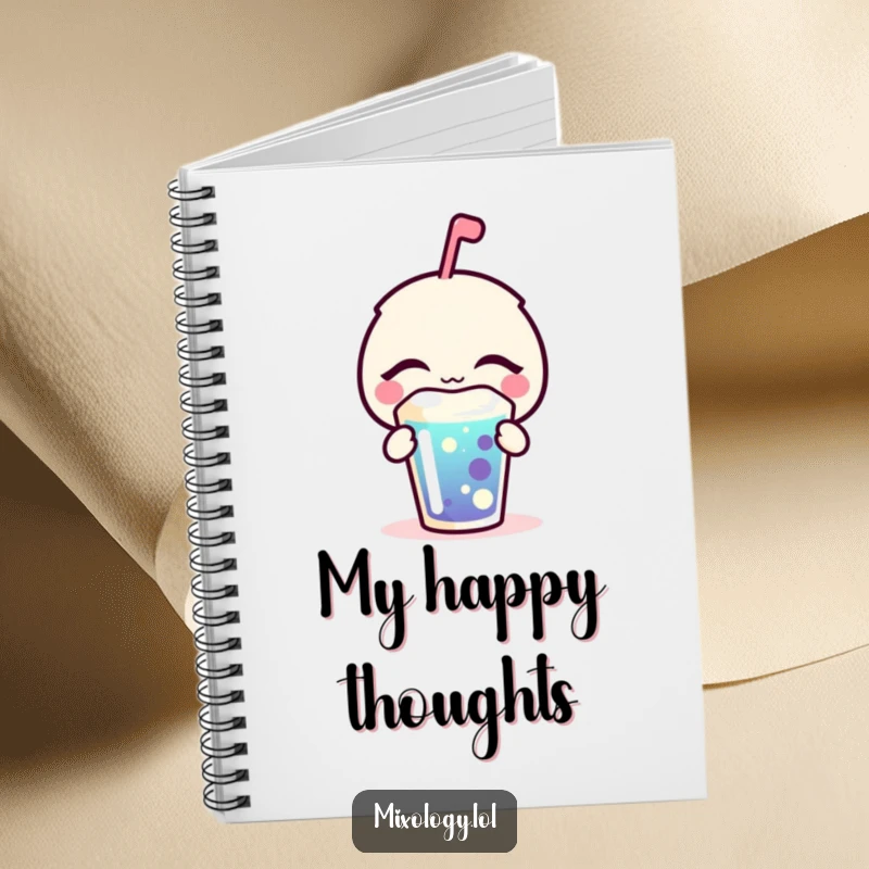 Funny Notebook cover with a bubbly icon eyes closed, blissfully sipping a colorful drink, perfect for capturing thoughts with joy.