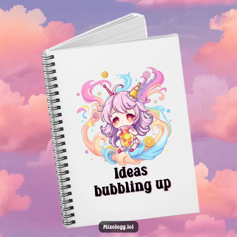 Funny Notebook: Character dreaming of magical drinks, perfect for jotting creative ideas, a humorous and practical funny gift.