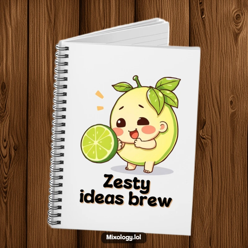 Funny notebook cover with a character straining to squeeze a lime, inspiring notes on effort and determination.