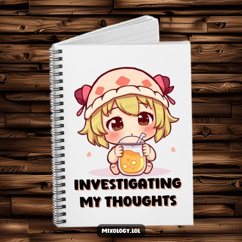 Funny Notebook cover with a character curiously sniffing a new concoction, inspiring curiosity and creative note-taking.