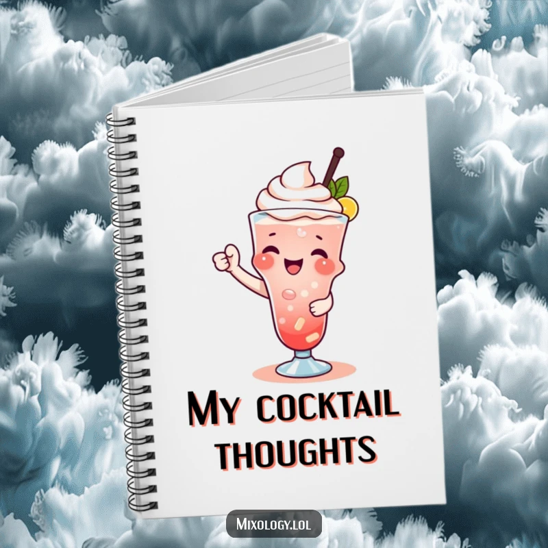 Funny notebook with a character playfully garnishing a drink, perfect for jotting down creative ideas.