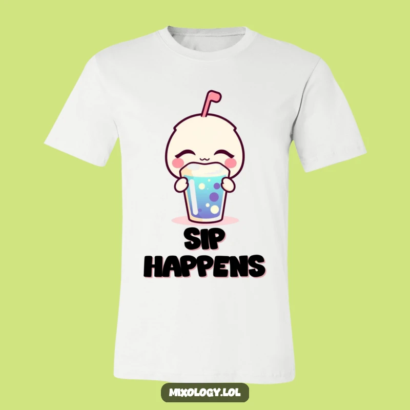 Funny Blissful Icon T-Shirt - Bubbly Character Sipping, Comfy Funny Gift Tee