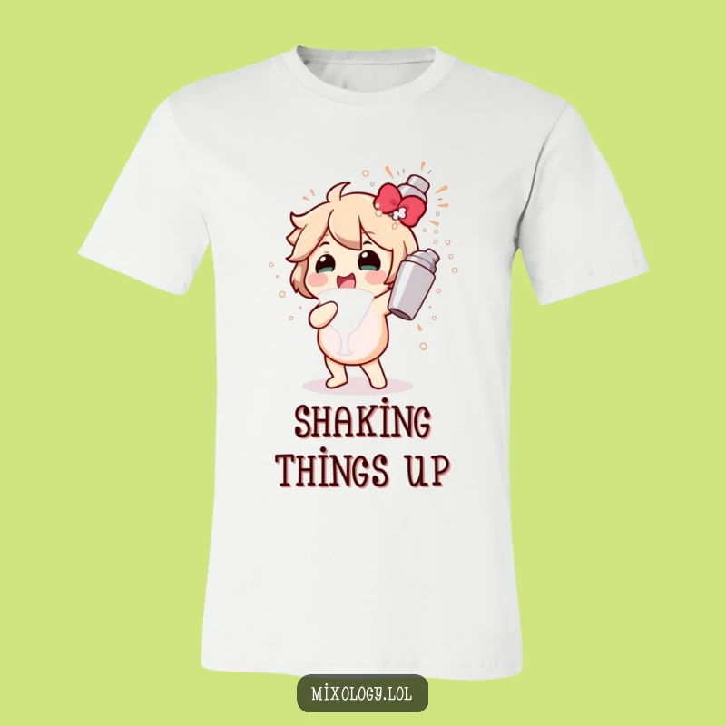 Funny Cocktail Shaker T-Shirt: Gleeful Character's Bubbly Fun, Ideal Party Tee