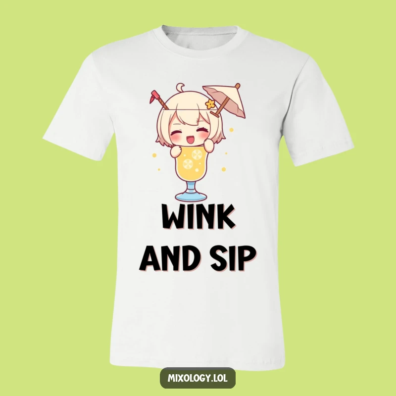 Funny Drink Garnish T-Shirt: Playful Character's Wink, Ideal Fun Tee