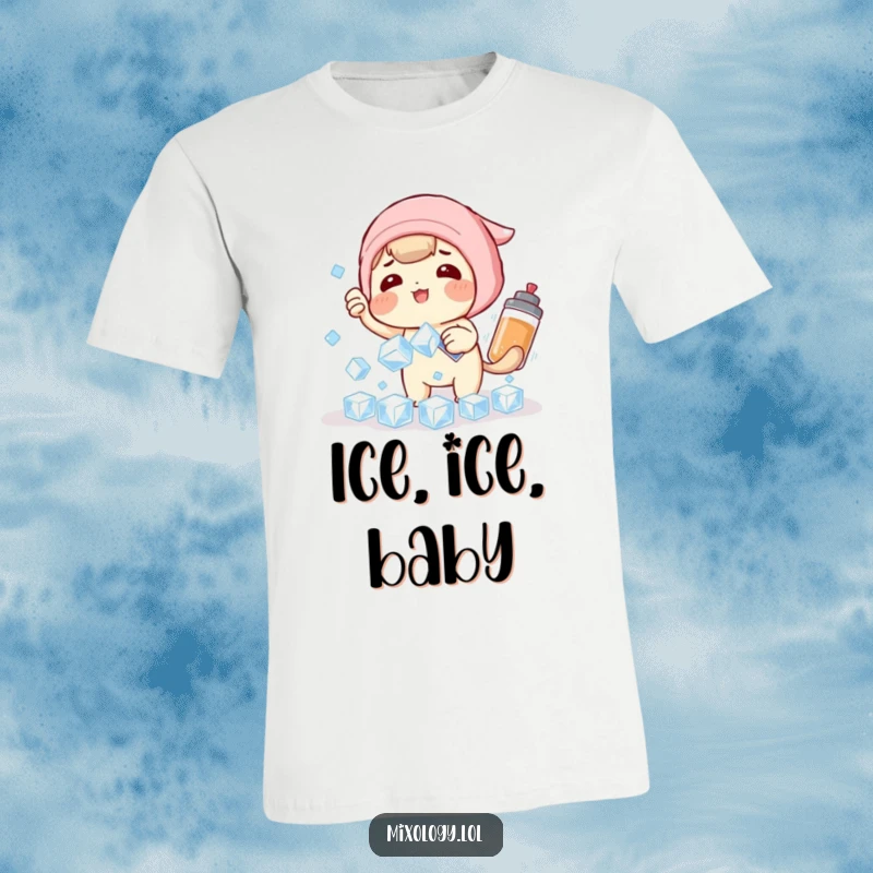 Funny T-Shirt: A comical character hilariously tries to catch falling ice cubes with a shaker, perfect for a fun-loving person.