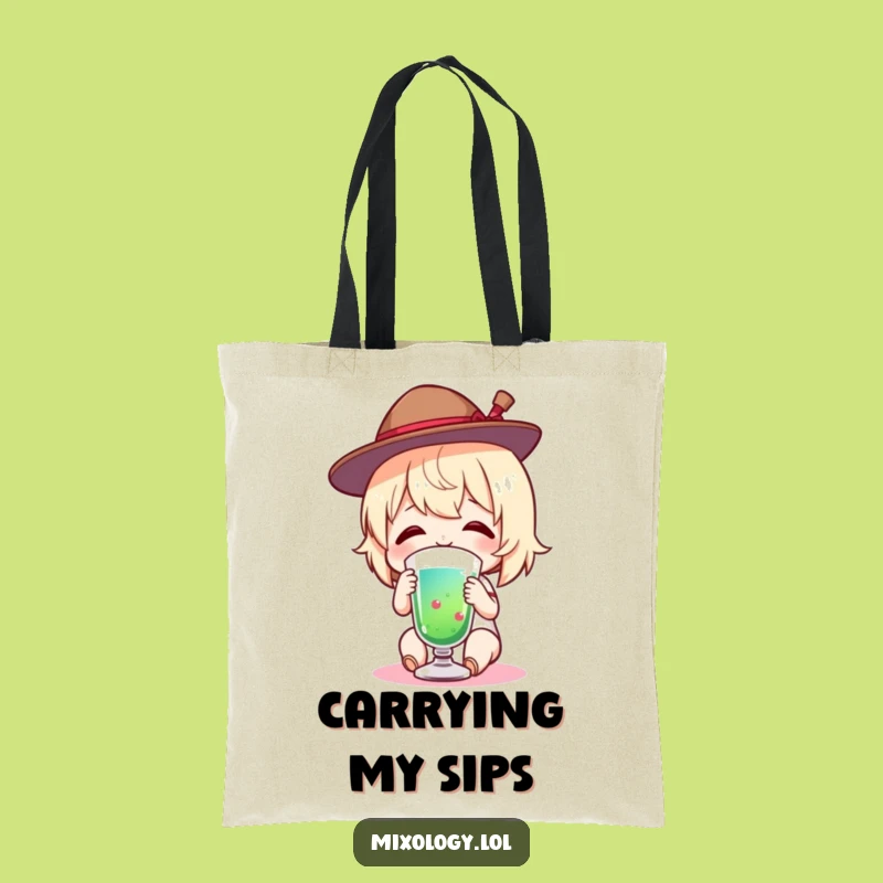 Funny Tiny Hat Drinker Tote Bag: Charming Figure's Colorful Sip, Ideal Funny Gift