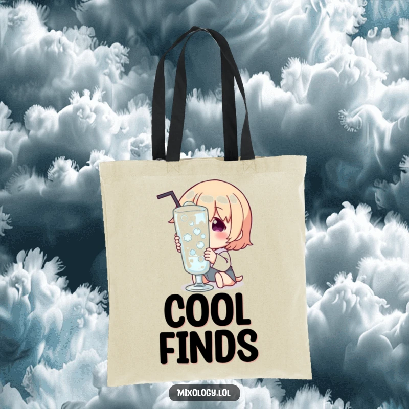 Funny Tote Bag with a character looking lovingly at a frosty glass, perfect for carrying daily items with a cool attitude.