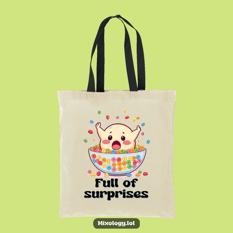 Funny Blob Cereal Tote Bag: Cheerful Spill Design, Perfect Funny Gift!