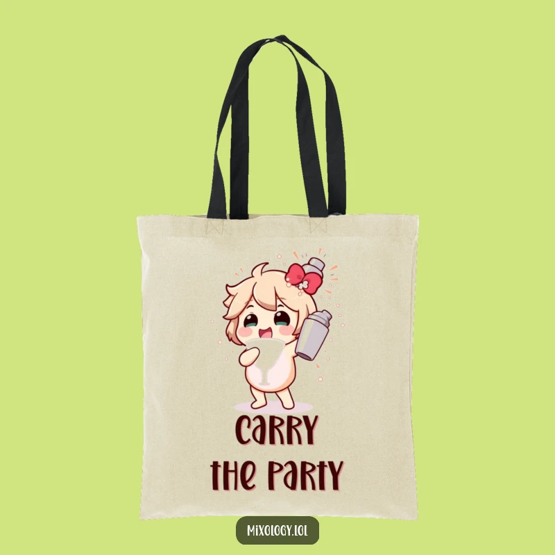 Funny Cocktail Shaker Tote Bag: Gleeful Character's Party Essentials, Practical Gift
