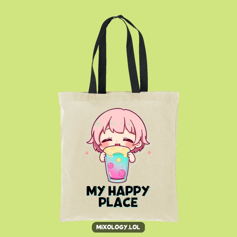 Funny Happy Sipping Tote Bag: Carry Joy with this Cute Character Bag