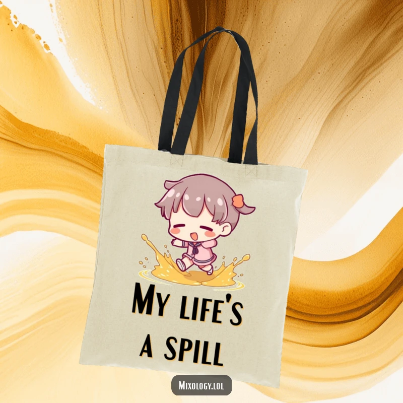 Funny Tote Bag: Character tripping, sending garnish flying, a humorous accessory for carrying daily items, a fantastic funny gift.
